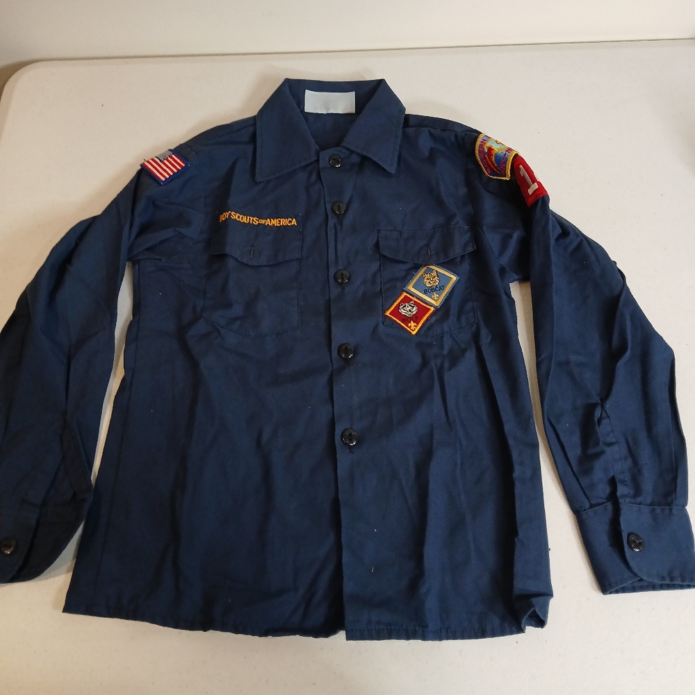 Blue Boy Scouts of America Shirt with Patches And Hat